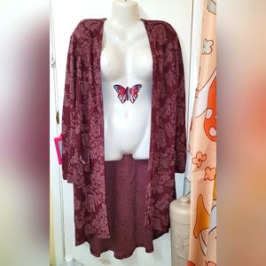 Knox Rose duster Long line cardigan burgundy floral open front